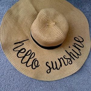 Floppy Beach Hat wide brim sun hat embroidered “Hello Sunshine”